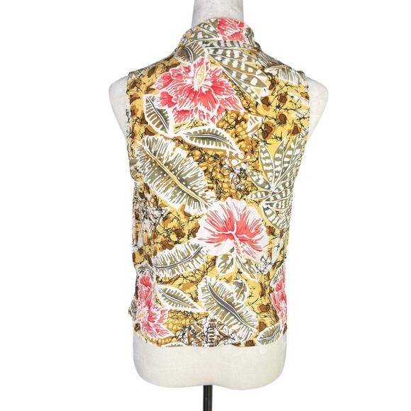 Casual Corner Vintage 100% Silk Yellow Tropical Floral Print Sleeveless Tank Top - Picture 5 of 9